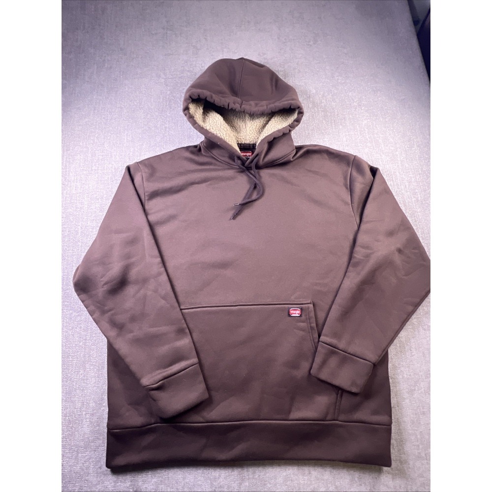 Wrangler Workwear Hoodie Mens XL Brown Sherpa Lined Fleece Pullover Heavy Pocket